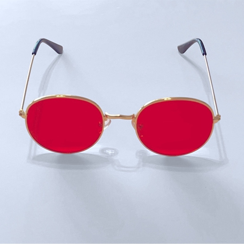 Orange Lens Sunglasses, fashion sunnies, gold tone metallic frame, EUC